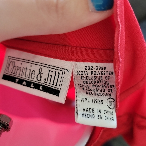 Christie & Jill Vintage Red Long Sleeve Blouse Delicate Embroidered Mockneck 10T - Picture 7 of 7